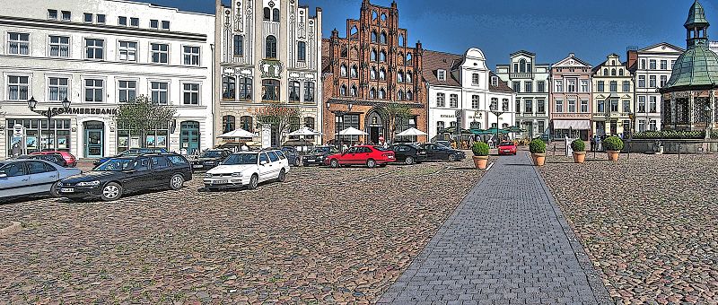 Wismar in Mecklenburg-Vorpommern - Die Wasserkunst auf dem Marktplatz in Wismar