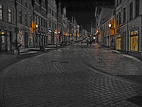 Krämerstraße bei Nacht - Wismar in Mecklenburg-Vorpommern